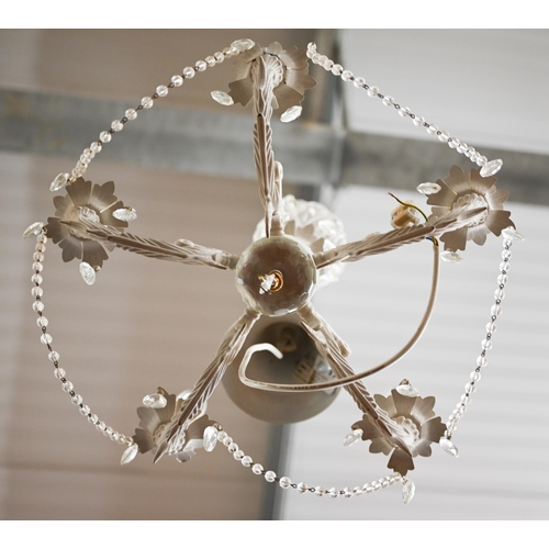 391 - A French style painted metal and faceted glass five-branch chandelier/electrolier