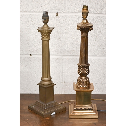 580 - # Two classical column metal table lamps to/w a pair of silvered table lamps and a set of three glas... 