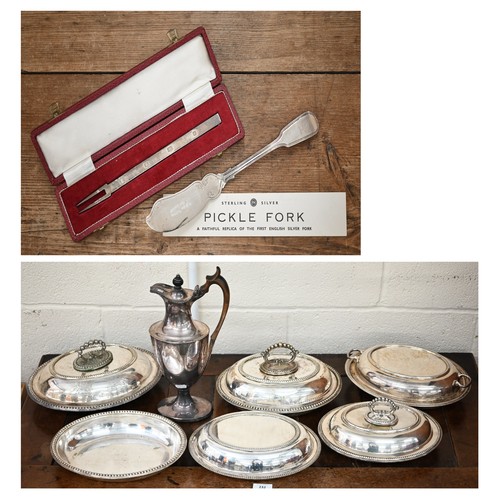 527 - A cased silver pickle fork - a faithful replica of the first English silver fork Sheffield 1964, to/... 