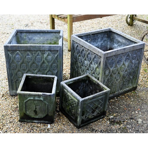 55A - A pair of square composite garden planters to/w two smaller examples, all a/f (4)