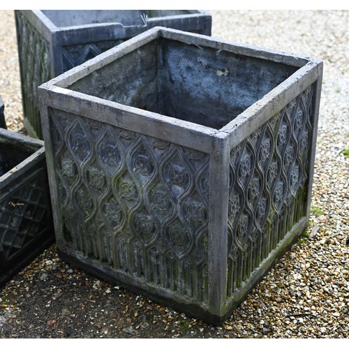 55A - A pair of square composite garden planters to/w two smaller examples, all a/f (4)