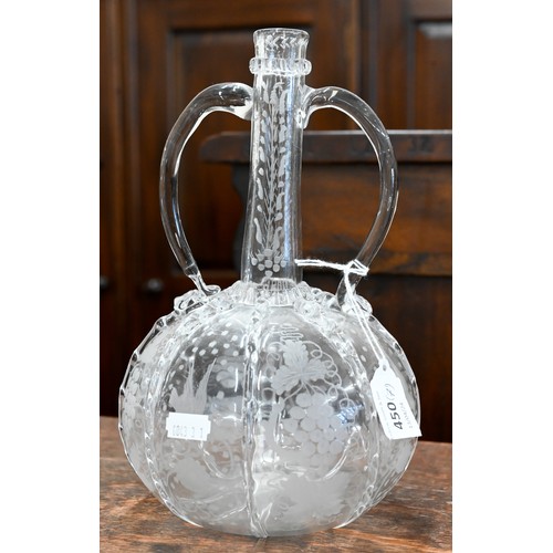 450 - A Georgian drinking glass with bell bowl, with bubble to base, plain stem and domed foot with folded... 