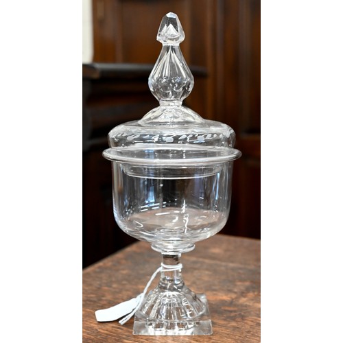 450 - A Georgian drinking glass with bell bowl, with bubble to base, plain stem and domed foot with folded... 