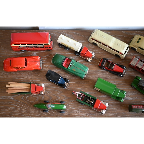 540 - A collection of boxed Minic tinplate vehicles, including Double Deck Bus, No.2 Saloon Car, No.2 Spor... 