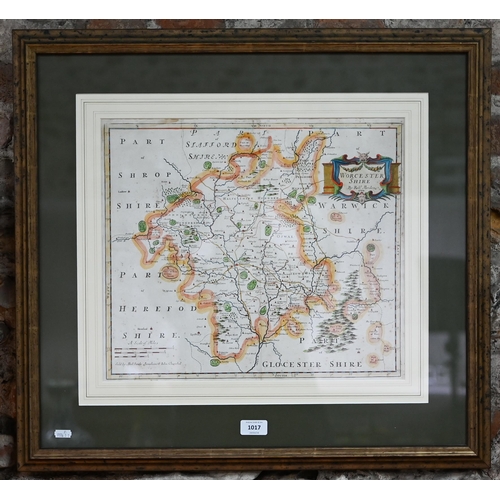 398 - #An 18th century County map engraving by Robert Morden, Worcestershire, 36.5 x 42 cm, mounted, frame... 