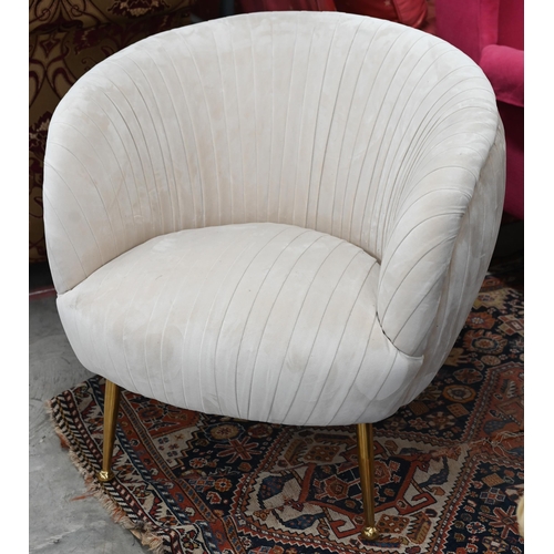 195 - A modern bedroom chair with pleated blush-pink velour fabric and brass legs