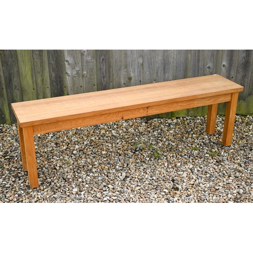 202 - A Laura Ashley oak bench, 150 x 30 x 45 cm high