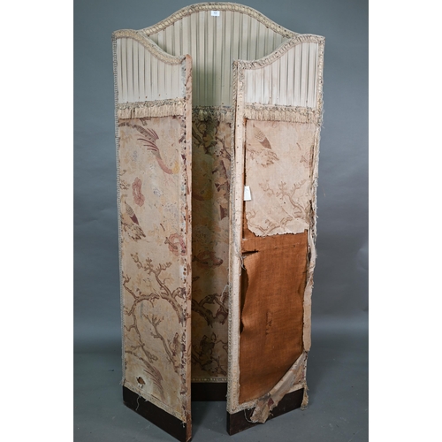 664 - A late 19th century fabric panelled three fold arched dressing screen (as found)