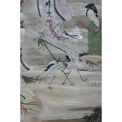 407A - A late 19th or early 20th century Chinese painting on silk, late Qing dynasty, of a seated lady with... 