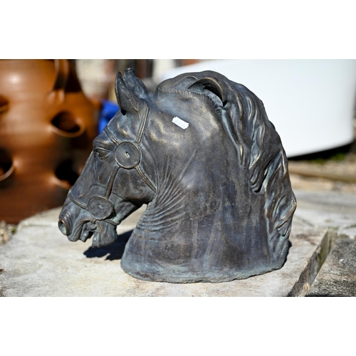 104 - A bronzed cast composite bust of a horse, 29 cm h