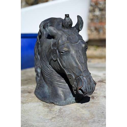 104 - A bronzed cast composite bust of a horse, 29 cm h