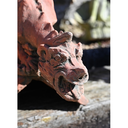 110 - A cast terracotta dragon ridge tile, 65 cm h