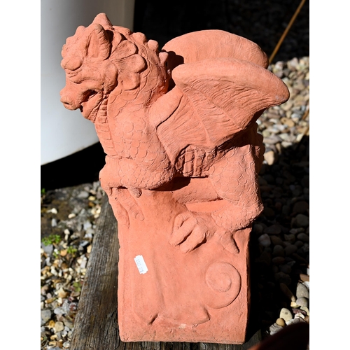 113 - A small cast terracotta dragon ridge tile, 45 cm h