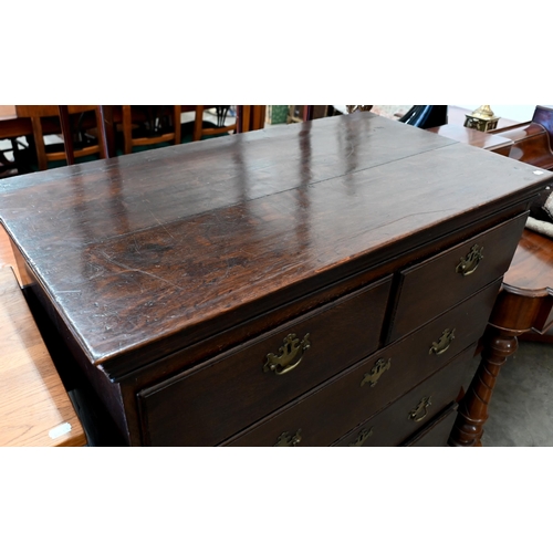 135 - A Georgian oak chest of two short over three long drawers on bracket feet, 98 x 53 x 104 cm high