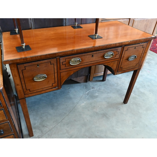 146 - A 19th century mahogany ebony strung three drawer dressing table, 120 x 54 x 82 cm high