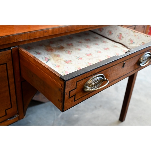 146 - A 19th century mahogany ebony strung three drawer dressing table, 120 x 54 x 82 cm high