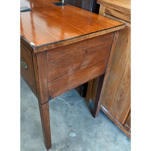 146 - A 19th century mahogany ebony strung three drawer dressing table, 120 x 54 x 82 cm high