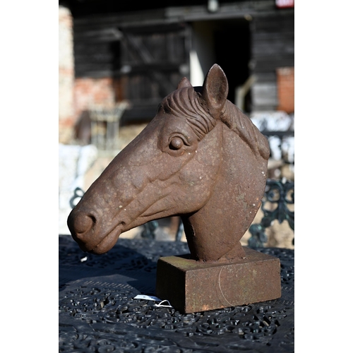 16 - A weathered cast iron horse head garden feature, 44 cm h