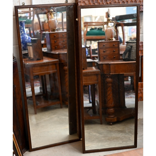 160 - A pair of oak framed rectangular wall mirrors, 122 x 49 cm