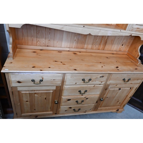 162 - A 'Porcupine Furniture' stained pine kitchen dresser, 146 x 42 x 186 cm high