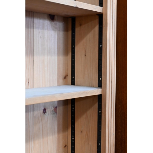 164 - A modern pine open bookcase with adjustable shelves, 70 x 26 x 198 cm high