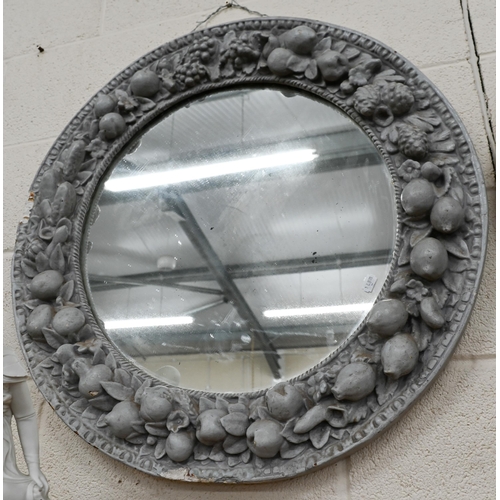 183 - French oval mirror in painted and gilded foliate frame, 67 x 53 cm to/w circular mirror in painted f... 