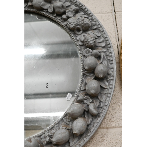 183 - French oval mirror in painted and gilded foliate frame, 67 x 53 cm to/w circular mirror in painted f... 