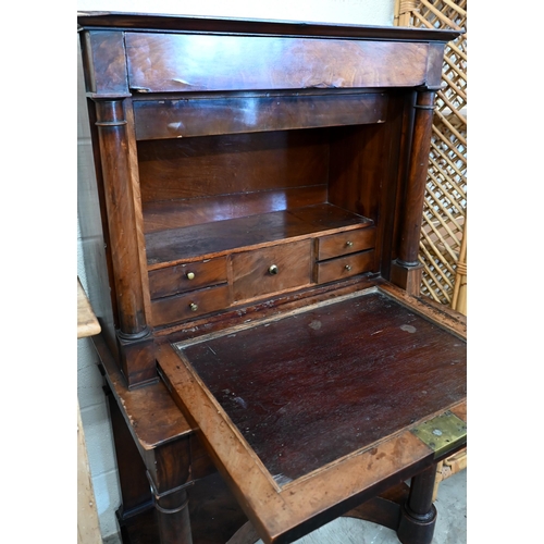 184 - #An antique escritoire with drop front panel between turned pillars