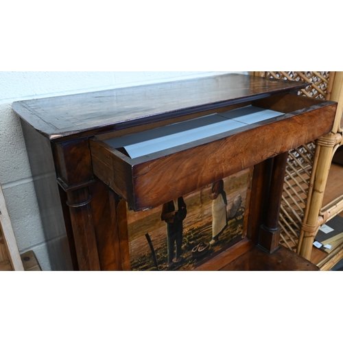 184 - #An antique escritoire with drop front panel between turned pillars