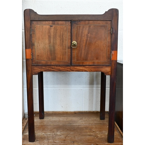 187 - An antique mahogany two-door nightstand on moulded square supports, 50 x 40 x 73 cm high