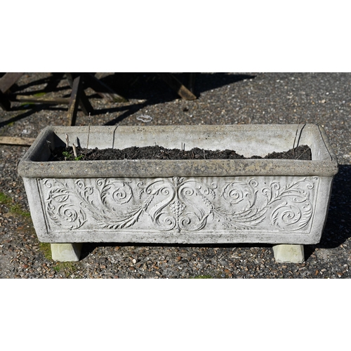 19 - A pair of weathered cast stone rectangular garden planter troughs, 83 cm long (2)
