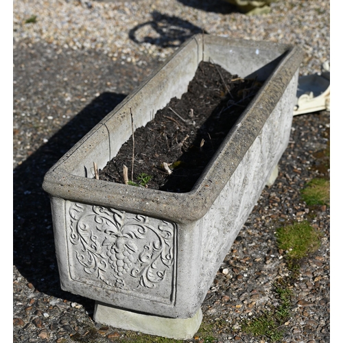 19 - A pair of weathered cast stone rectangular garden planter troughs, 83 cm long (2)
