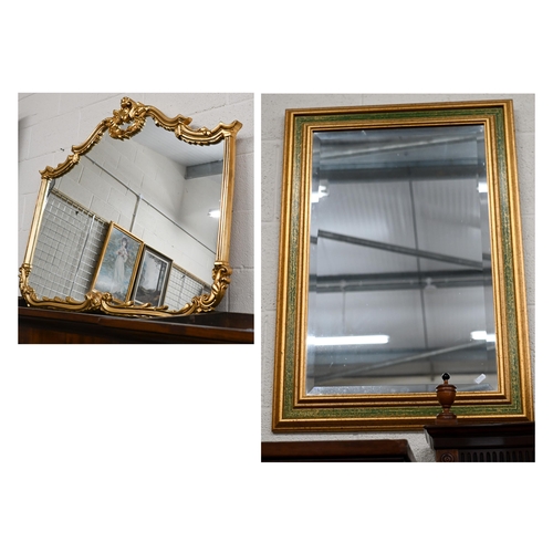 193 - A modern gilt framed overmantel 100 x 115 cm to/w a gilt framed wall mirror, 78 x 57 cm (2)