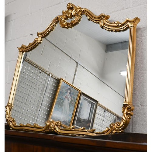 193 - A modern gilt framed overmantel 100 x 115 cm to/w a gilt framed wall mirror, 78 x 57 cm (2)