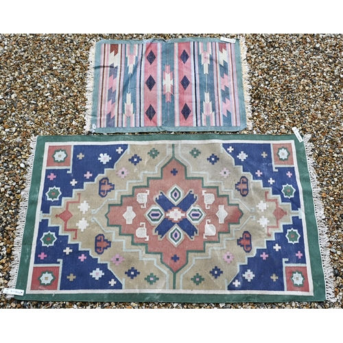 194 - An Indian part silk floral rug, 165 x 93 cm to/w two geometric design kelims, 96 x 63 cm and 161 x 8... 