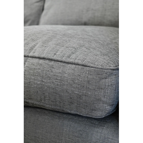 199 - A modern two-seater scroll arm sofa with grey fabric upholstery, 176 x 90 x 80 cm high