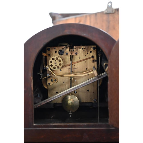 208 - A 1930s German Gustav Becker tambour cased mantel clock, triple train movement striking/chiming on f... 