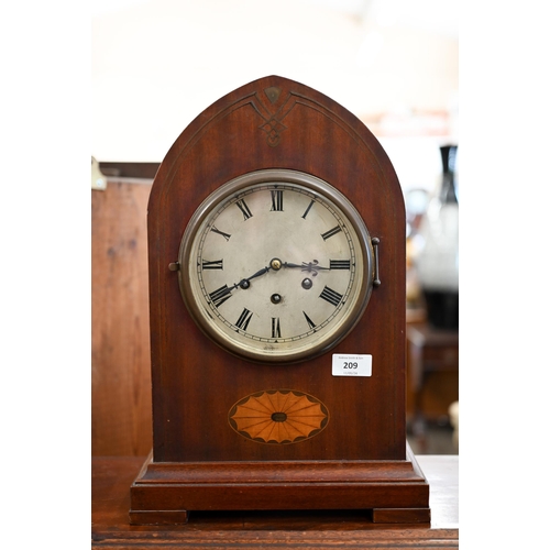 209 - An early 20th century German inlaid lancel cased mantel clock by Gustav Becker (medaille D'Or moveme... 