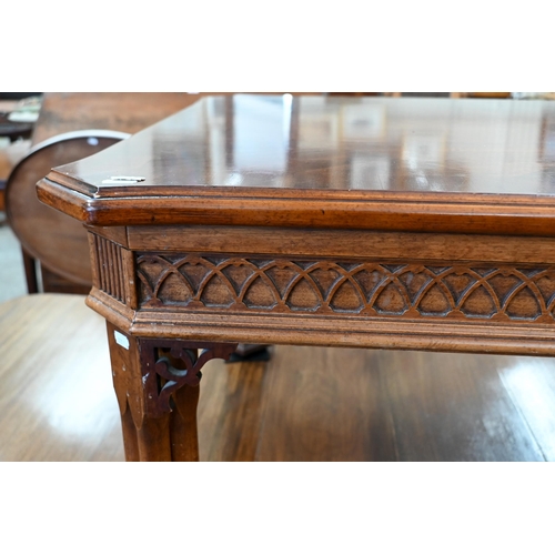 220 - An American Lane Furniture coffee table with shaped rectangular top and blind fret-cut frieze on mou... 