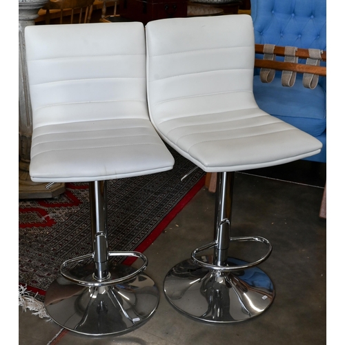 237 - Pair modern swivel leatherette bar stools with height adjustable chromed bases (A/F) (2)