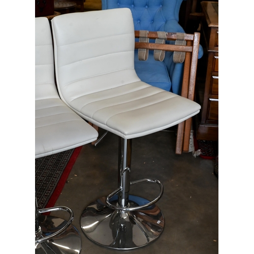 237 - Pair modern swivel leatherette bar stools with height adjustable chromed bases (A/F) (2)