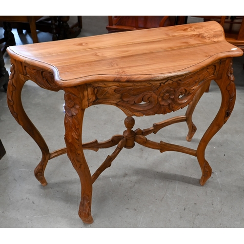 241 - A continental stained and carved hardwood console table, 90 cm x 40 cm x 74 cm h