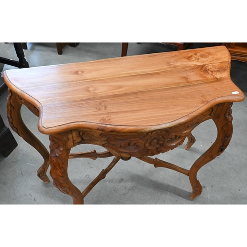 241 - A continental stained and carved hardwood console table, 90 cm x 40 cm x 74 cm h