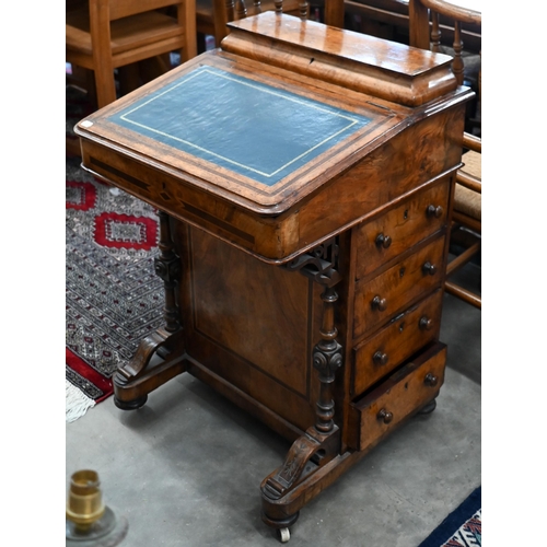 249 - A Victorian walnut davenport with four side drawers and opposing dummy drawers, 55 cm x 52 cm x 82 c... 