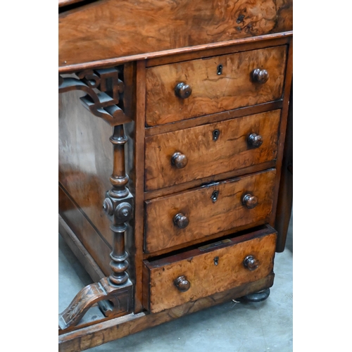 249 - A Victorian walnut davenport with four side drawers and opposing dummy drawers, 55 cm x 52 cm x 82 c... 