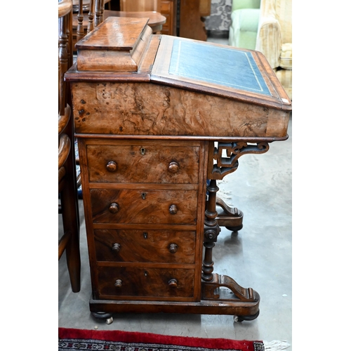 249 - A Victorian walnut davenport with four side drawers and opposing dummy drawers, 55 cm x 52 cm x 82 c... 