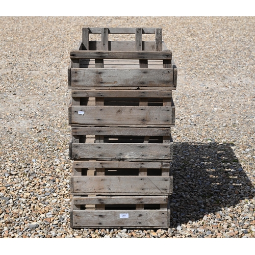 250 - Five Vintage 'W. B. Layman' wooden apple crates, 76 cm w x 45 cm d x 16 cm h to/w three galvanized p... 