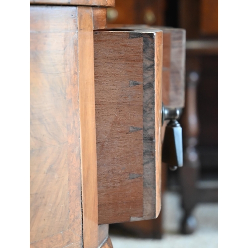 251 - Edwardian walnut kidney shaped side table with three drawers, on pad footed cabriole supports, 52 cm... 