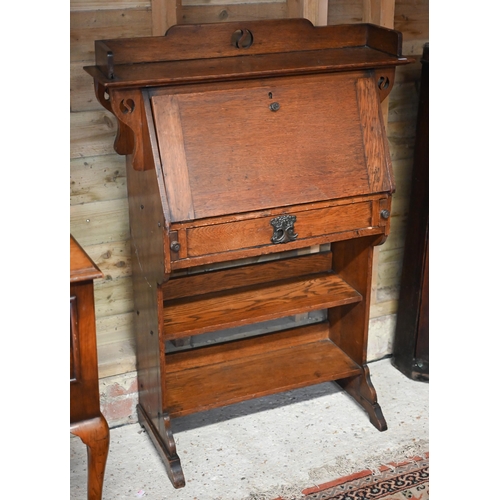 257 - A Liberty style Arts & Crafts oak fall front bureau, 85 x 32 x 115 cm h