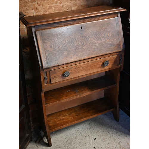 258 - #An early 20th century oak shallow bureau, 80 x 24 x 104 cm h